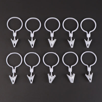 10 Pieces Plastic Bath Drape Shower Buckle Clip White Curtain Loop Hooks Ring Bathroom Bathing Curtain Accessories Home Supplies