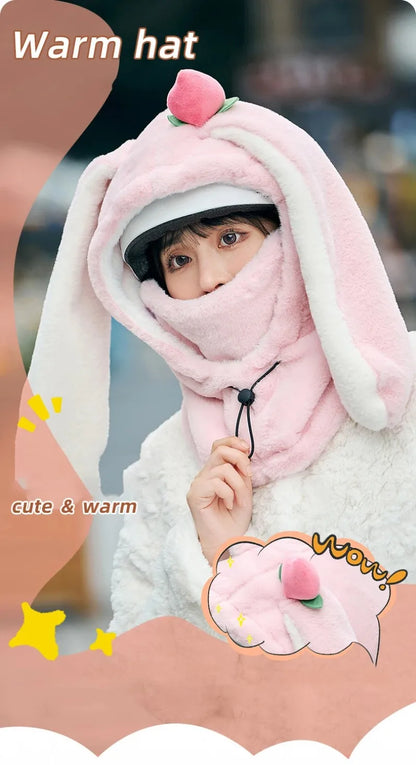 Cartoon Rabbit Ear Ski Helmet Cover Comfortable Soft Cycling Skiing Helmet Hat Lovely Winter Warm Plush Cap for Girl Women