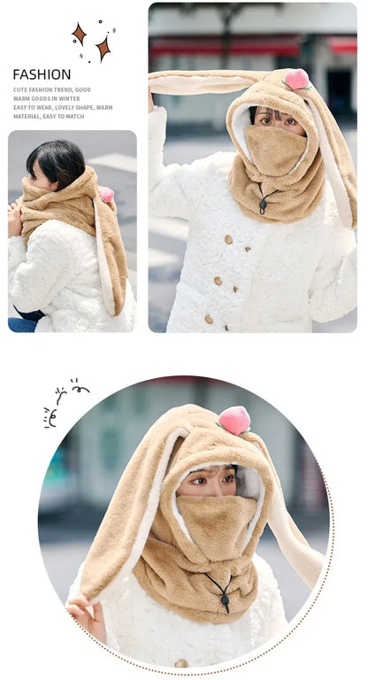 Cartoon Rabbit Ear Ski Helmet Cover Comfortable Soft Cycling Skiing Helmet Hat Lovely Winter Warm Plush Cap for Girl Women