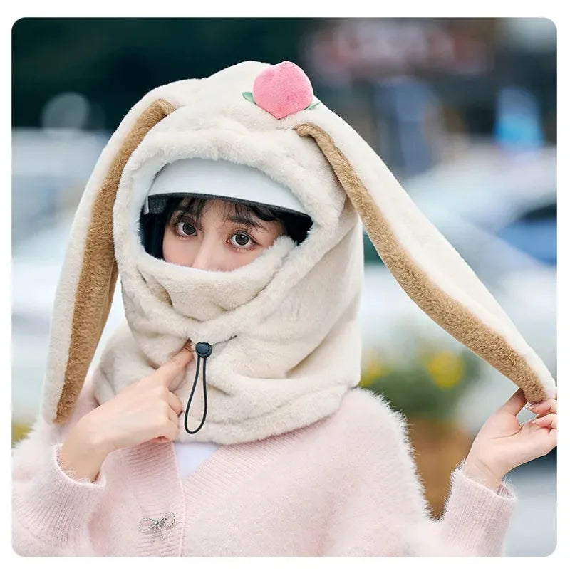 Cartoon Rabbit Ear Ski Helmet Cover Comfortable Soft Cycling Skiing Helmet Hat Lovely Winter Warm Plush Cap for Girl Women