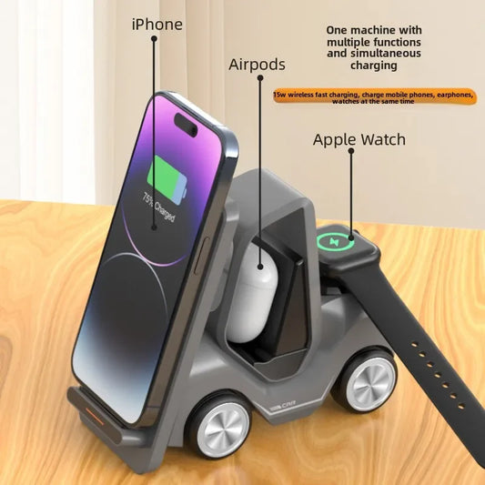 Small Forklift Wireless Charger Fast Charging Charging Station 3 in 1 High Speed Charger Base Stand for Cell Phone IWatch Airpod