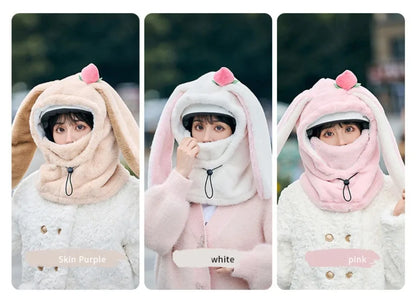 Cartoon Rabbit Ear Ski Helmet Cover Comfortable Soft Cycling Skiing Helmet Hat Lovely Winter Warm Plush Cap for Girl Women