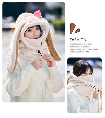 Cartoon Rabbit Ear Ski Helmet Cover Comfortable Soft Cycling Skiing Helmet Hat Lovely Winter Warm Plush Cap for Girl Women