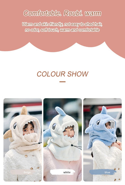 Cartoon Shark Ski Helmet Cover Winter Warm Comfortable Soft Fleece Skiing Head Warmer Cute Ski Helmet Hood Neck Warmer