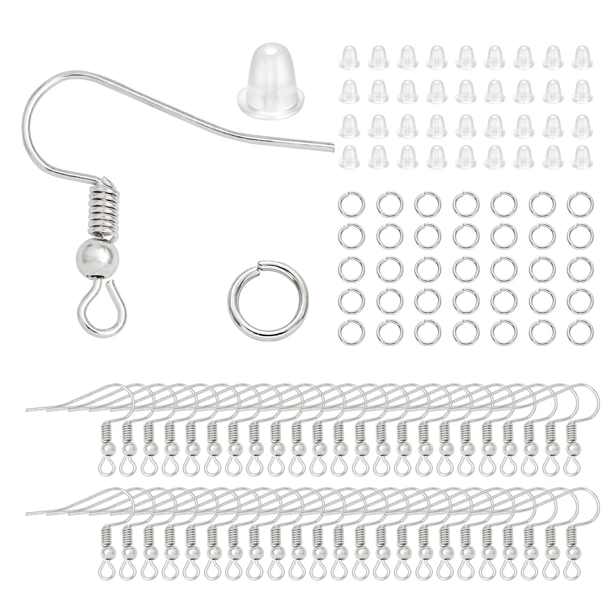 100-300pcs/Lot Hypoallergenic Earring Hook Kit Mix-color Ear Wires Fish Hooks Open Jump Rings Earplugs For DIY Jewelry Making