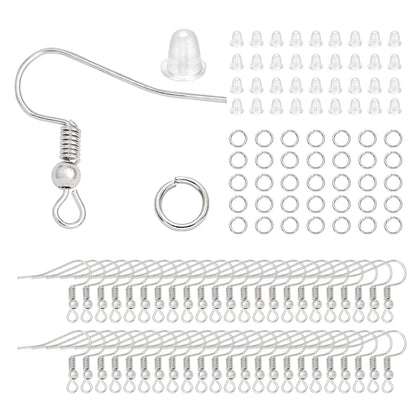 100-300pcs/Lot Hypoallergenic Earring Hook Kit Mix-color Ear Wires Fish Hooks Open Jump Rings Earplugs For DIY Jewelry Making