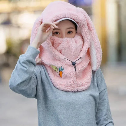 Winter Warm Ski Helmet Cover Comfortable Soft Fleece Skiing Head Warmer Cartoon Cute Rabbit Ear Decorative Helmet Cover Hat