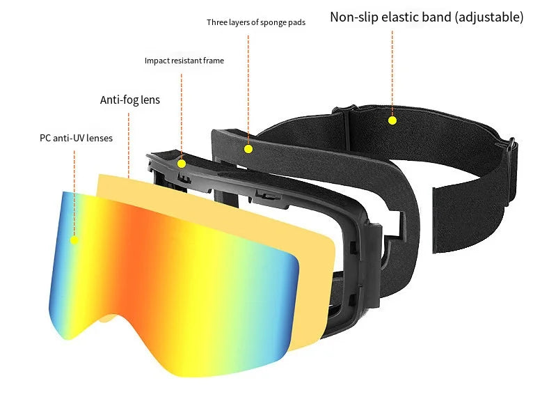 Big Ski Snowboard Goggles Women Men Skiing Eyewear Mask UV 400 Snow Protection Over Glasses Adult Double Anti-Fog Cylindrical