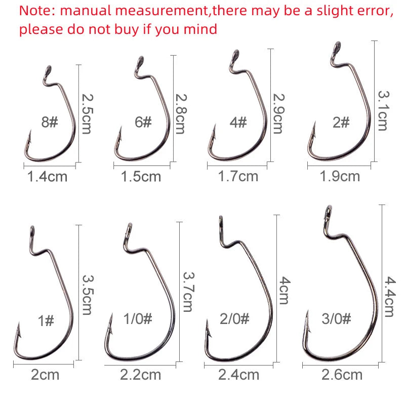 50pcs Crank Hook Set 8#-3/0 Fishing Hooks Saltwater Soft Worm Lure Wide Gap Offset Fishhook Jig Fish Hook For Carp Pike with Box