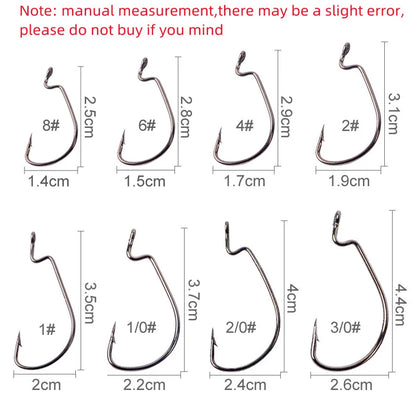 50pcs Crank Hook Set 8#-3/0 Fishing Hooks Saltwater Soft Worm Lure Wide Gap Offset Fishhook Jig Fish Hook For Carp Pike with Box