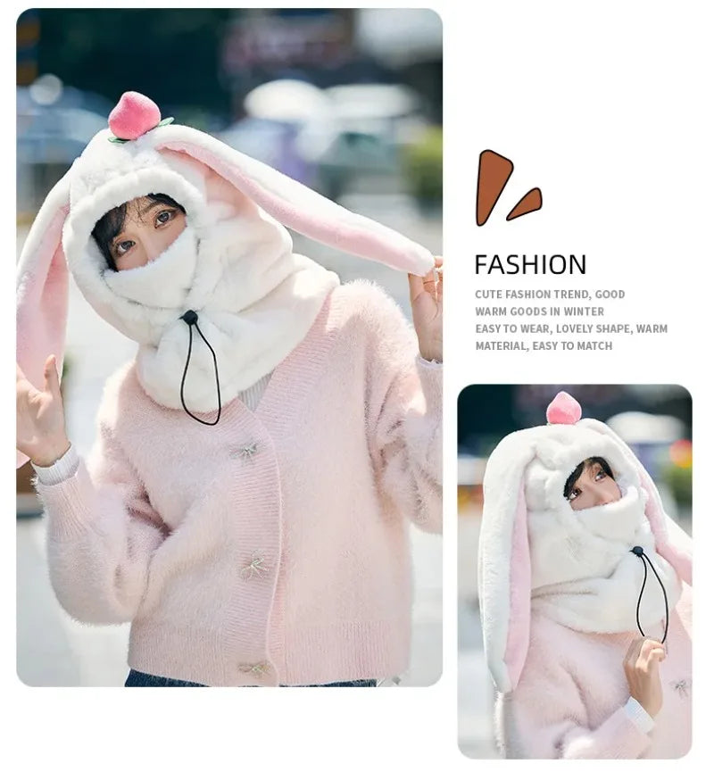 Cartoon Rabbit Ear Ski Helmet Cover Comfortable Soft Cycling Skiing Helmet Hat Lovely Winter Warm Plush Cap for Girl Women
