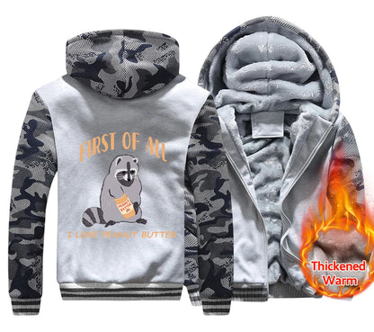 First Of All I Love Peanut Butter Men's Hoodies Thickened Zipper Fashion fur-liner Warm M-XXXXXL Hoody Winter Quality Clothes