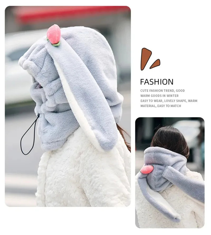 Cartoon Rabbit Ear Ski Helmet Cover Comfortable Soft Cycling Skiing Helmet Hat Lovely Winter Warm Plush Cap for Girl Women