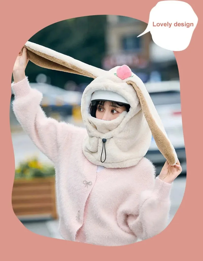 Cartoon Rabbit Ear Ski Helmet Cover Comfortable Soft Cycling Skiing Helmet Hat Lovely Winter Warm Plush Cap for Girl Women