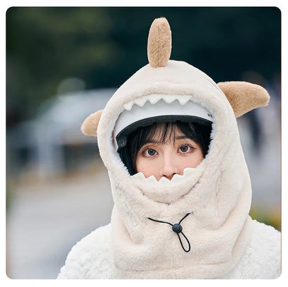 Cartoon Shark Ski Helmet Cover Winter Warm Comfortable Soft Fleece Skiing Head Warmer Cute Ski Helmet Hood Neck Warmer