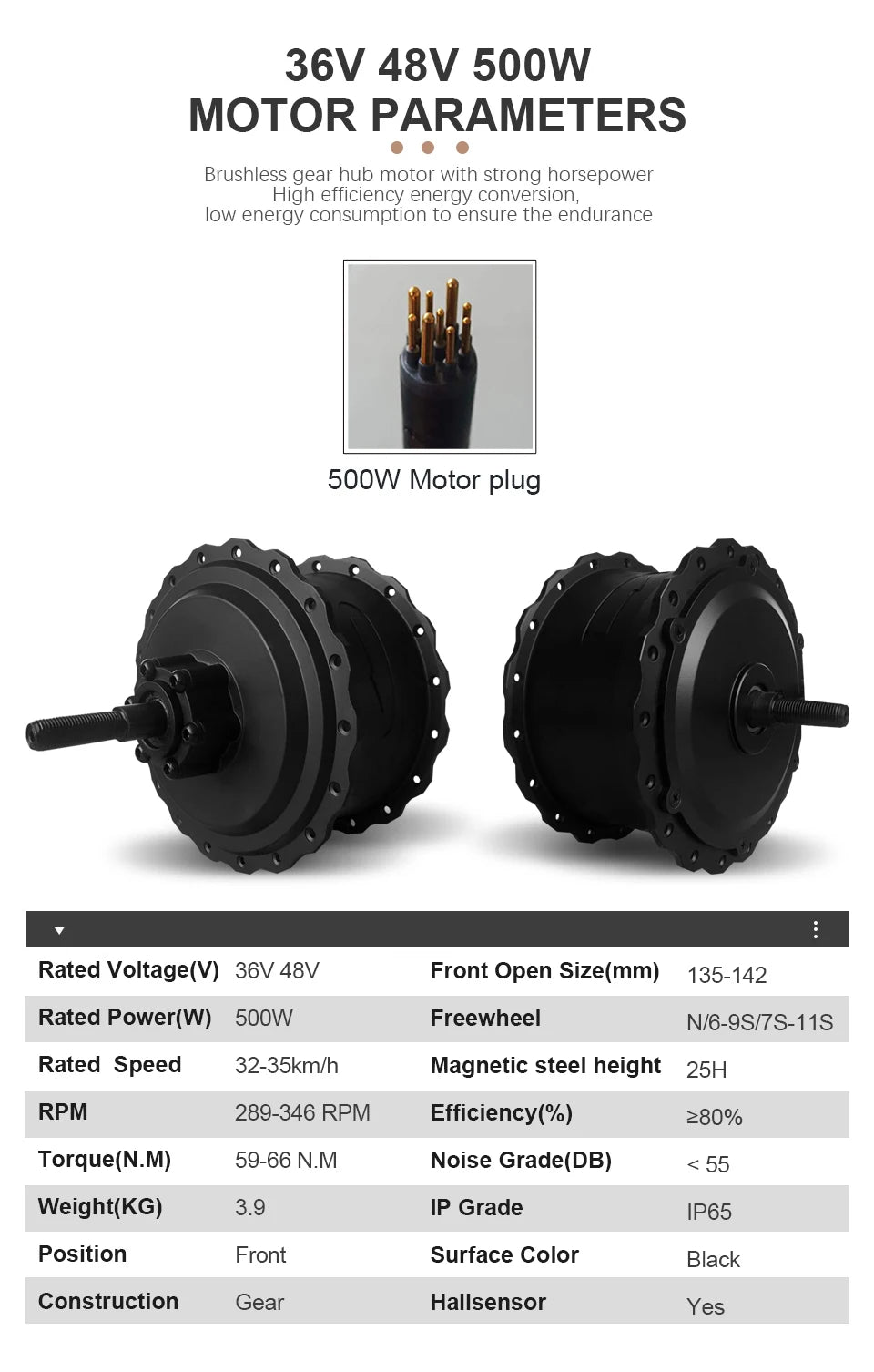 Electric Bicycle Fat Tire 20/24/26Inch 4.0 Tyre 36V 48V 500W Brushless Gear Front Wheel Hub Motor For Snow Ebike Conversion Kit