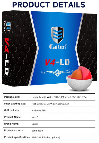Caiton Pro Golf Balls - 4 Layers, DuPont Surlyn, Adds 30 Yards, Tournament Performance, Great Feel (12/6/3 Pack)