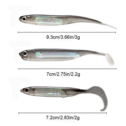 5pcs/lot Fishing Soft Bait T Tail Fish Fishing Lures Rainbow Color Sequin Swing Fishing Spinner Bait