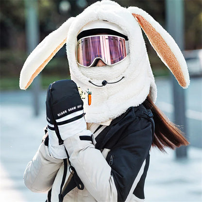 Winter Warm Ski Helmet Cover Comfortable Soft Fleece Skiing Cap Scarf Warmer Cartoon Cute Rabbit Ear Decorative Helmet Cover Hat