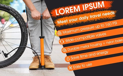 160PSI High Pressure Pump Schrader Presta MTB Bicycle Floor Pump Cycling Air Pump Tire Ball Motorcycle Car Inflator