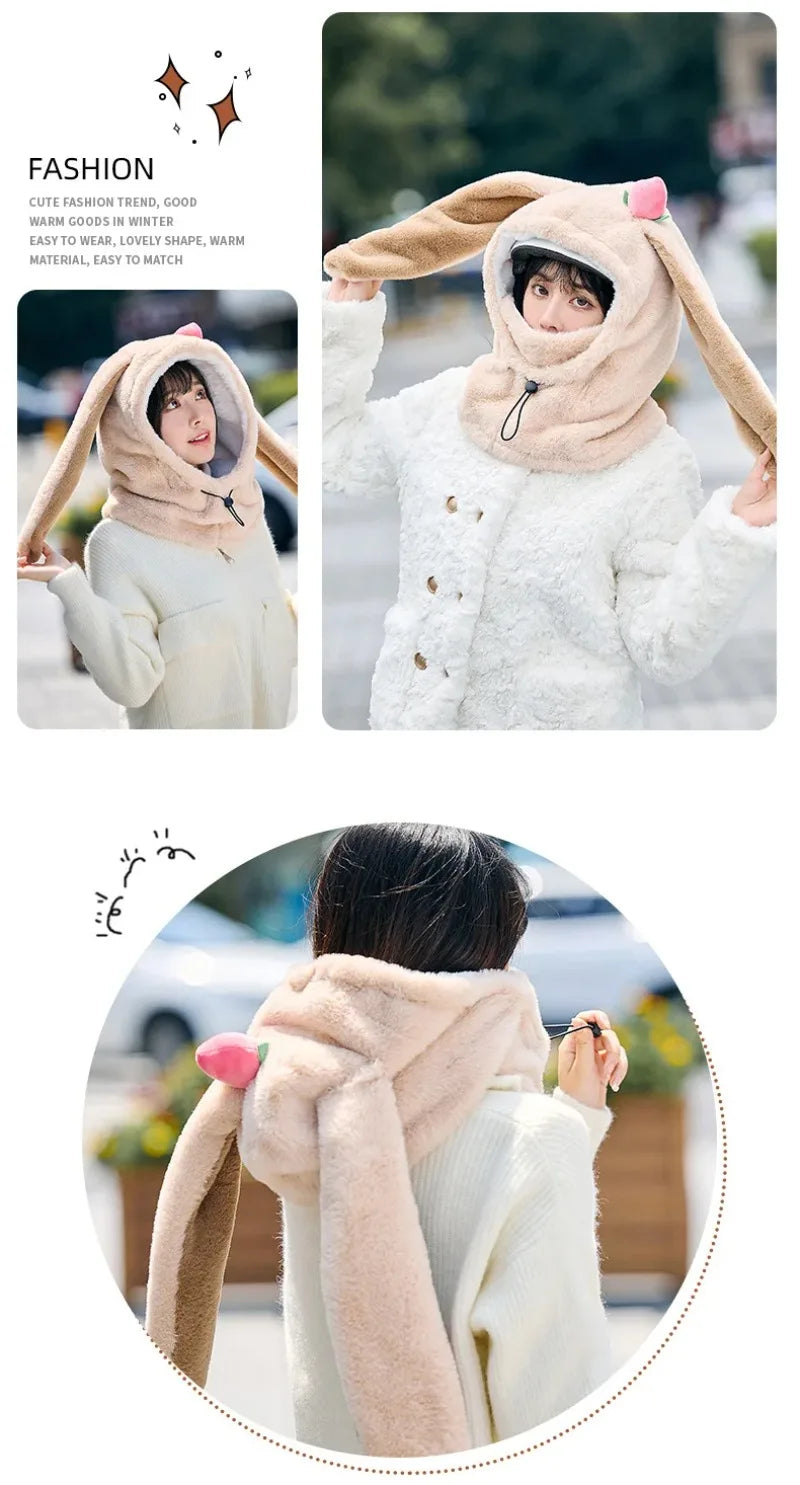 Cartoon Rabbit Ear Ski Helmet Cover Comfortable Soft Cycling Skiing Helmet Hat Lovely Winter Warm Plush Cap for Girl Women