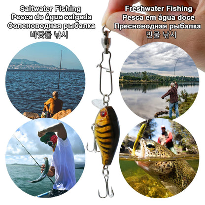 9KM 10Pcs Fishing Ball Bearing Swivels Duolock Snap Stainless Steel Fishing Connector Swivels with Crane Barrel Lure Fish Tackle