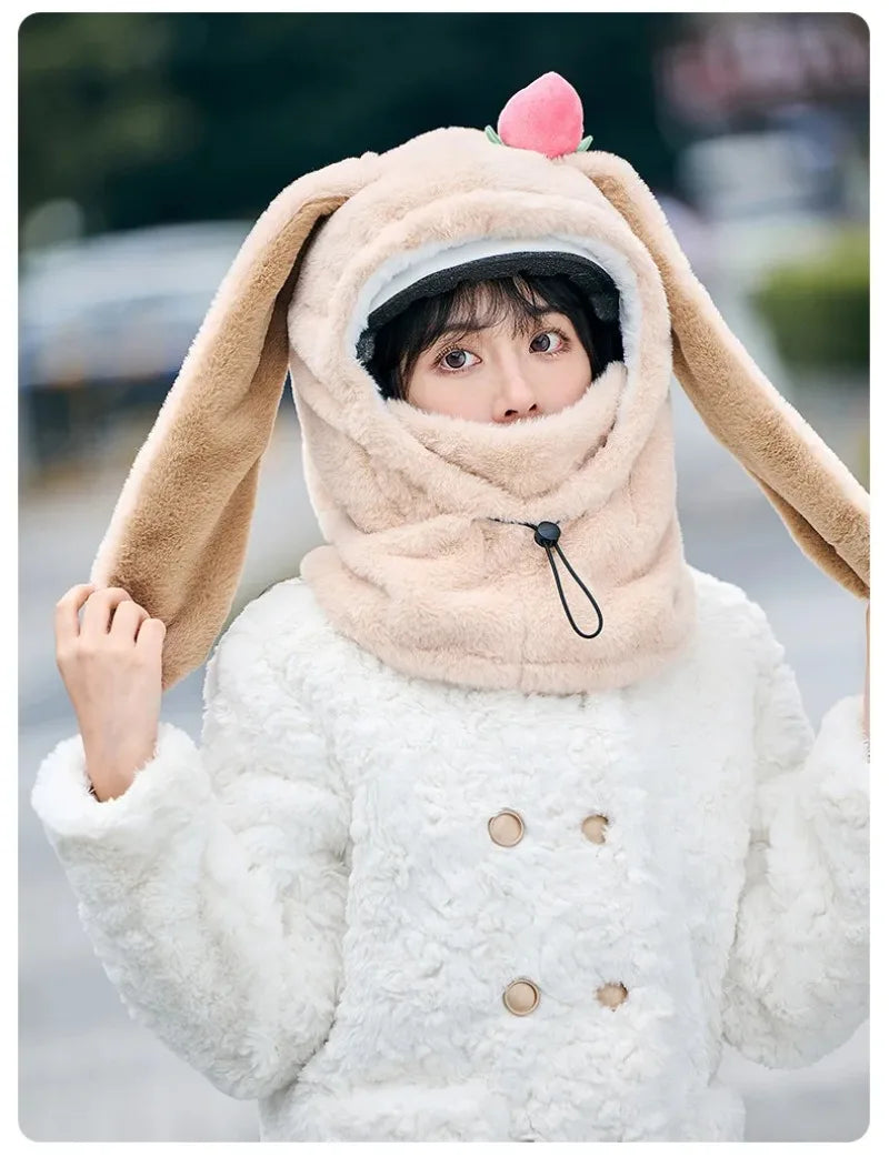 Cartoon Rabbit Ear Ski Helmet Cover Comfortable Soft Cycling Skiing Helmet Hat Lovely Winter Warm Plush Cap for Girl Women