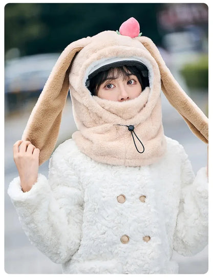 Cartoon Rabbit Ear Ski Helmet Cover Comfortable Soft Cycling Skiing Helmet Hat Lovely Winter Warm Plush Cap for Girl Women