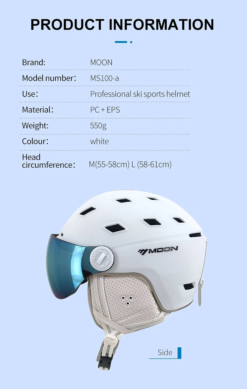 MOON-Professional Ski Helmet for Adult and Youth, Universal for Skateboard, Snowboard, Snow Equipment, Warm, Winter