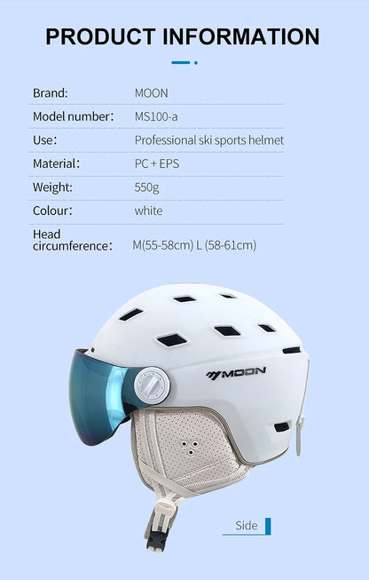 MOON-Professional Ski Helmet for Adult and Youth, Universal for Skateboard, Snowboard, Snow Equipment, Warm, Winter