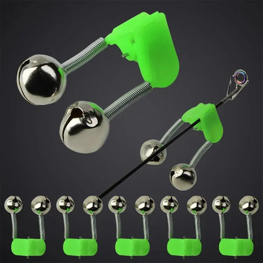 5/10pcs Fishing Bite Alarms Fishing Rod Bells Tip Clip Bells Ring Green ABS Fishing Accessory Outdoor Pole Fish Bites Indicators