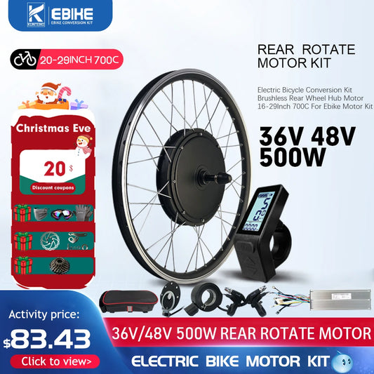 Electric Bicycle Conversion Kit 36V48V 500W Rear Rotate Brushless Gearless Hub Motor  20-29inch 700C For Ebike Conversion Kit