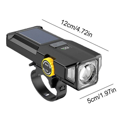 Solar Bike Front Light USB Rechargeable Super Bright Bike Light Power Display High Brightness Bike Flashlight for Night Riding