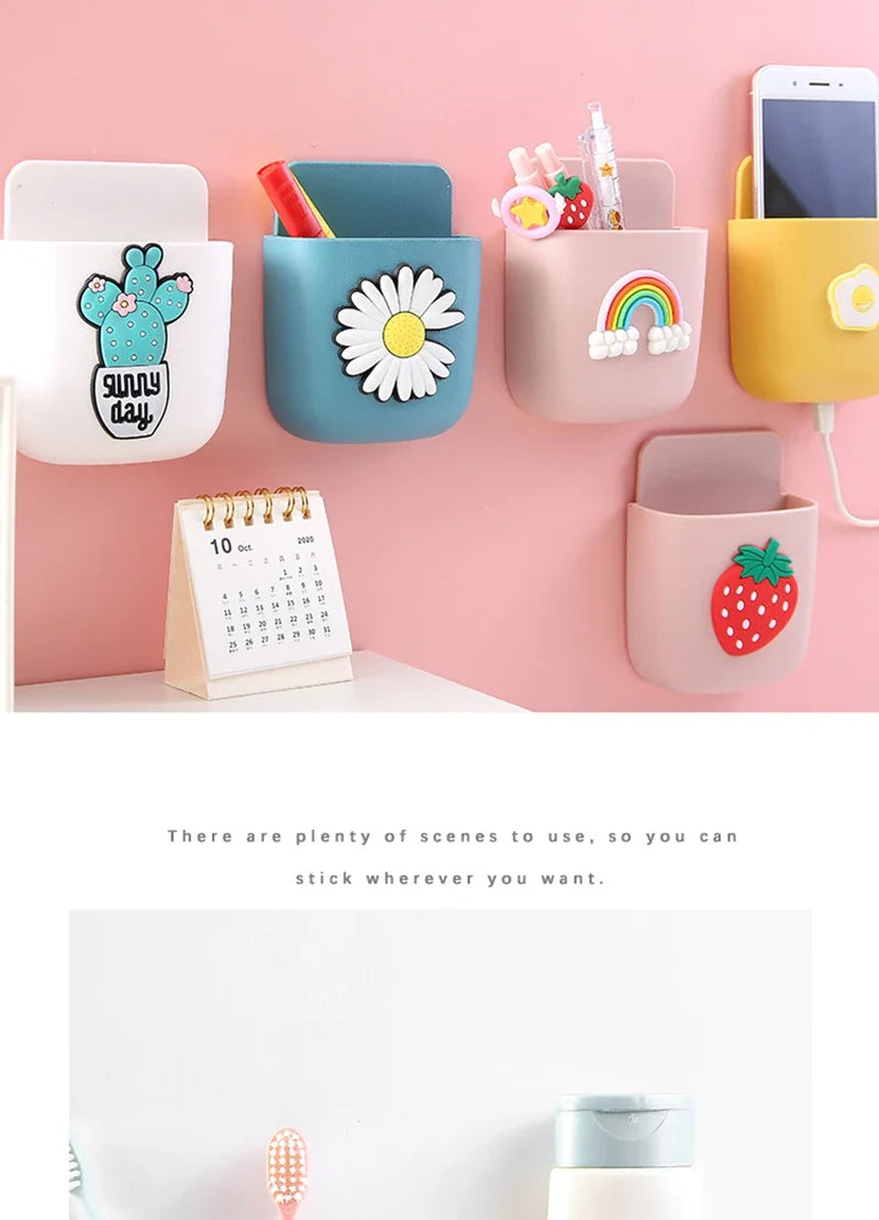 Cartoon Wall Mounted Storage Box for Bedroom Mobile Phone Bathroom Toothpaste Toothbrush Organizer