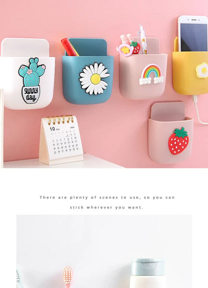 Cartoon Wall Mounted Storage Box for Bedroom Mobile Phone Bathroom Toothpaste Toothbrush Organizer