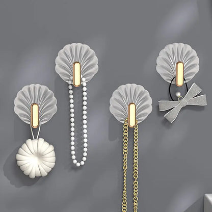 4pcs/set Multipurpose Shell Shape Hook Wall Hanging Hooks Self Adhesive Storage Hook For Bathroom Kitchen Bedroom Key Decor