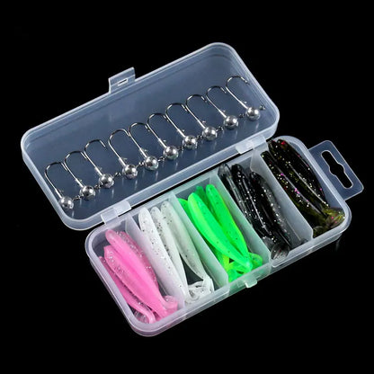 25 Pcs Lure Boxed Soft Bait Perch Warbler Fish Bait Soft Worms Threaded Curly Tail Maggot Bionic Bait Fake Baits Lead Head Hooks