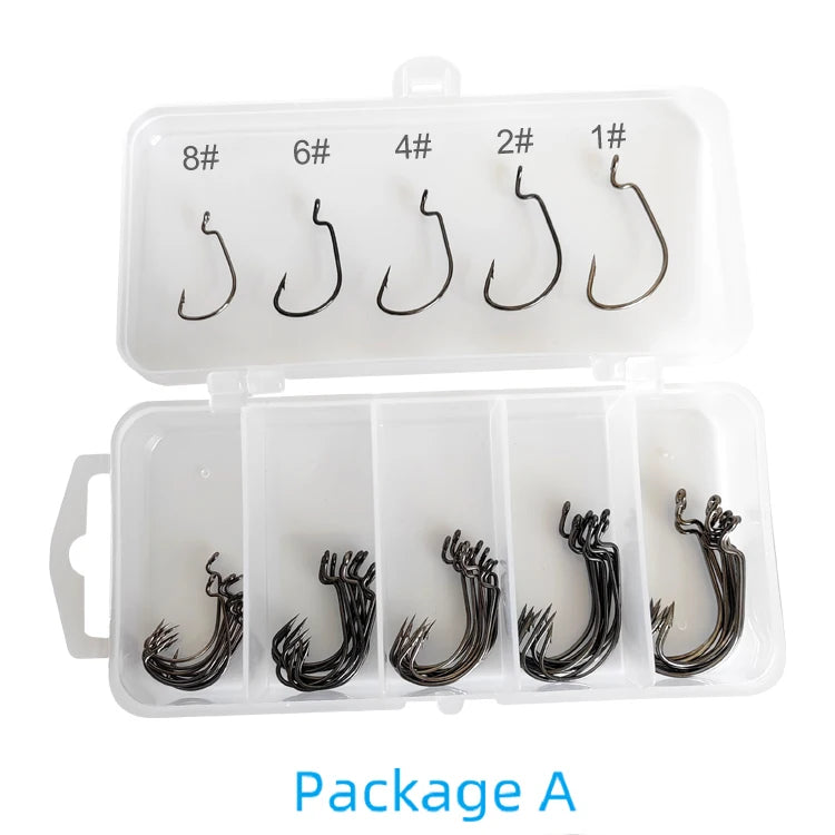 50pcs Crank Hook Set 8#-3/0 Fishing Hooks Saltwater Soft Worm Lure Wide Gap Offset Fishhook Jig Fish Hook For Carp Pike with Box