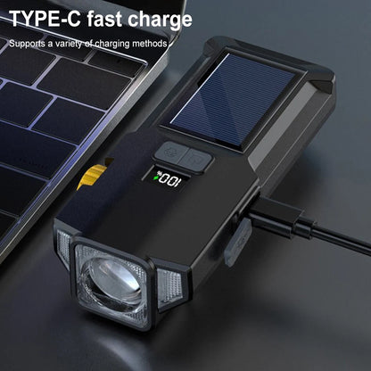 Solar Bike Front Light USB Rechargeable Super Bright Bike Light Power Display High Brightness Bike Flashlight for Night Riding