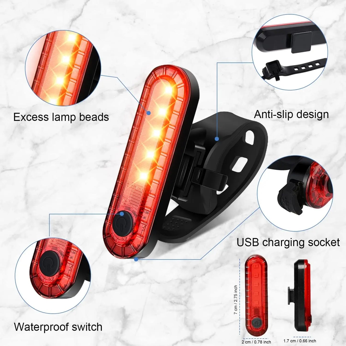 Bicycle Taillight MTB Red Light Bike Rear Light Cycling Warming Safety Lamp USB Rechargeable Led Bike Light Bike Accessories