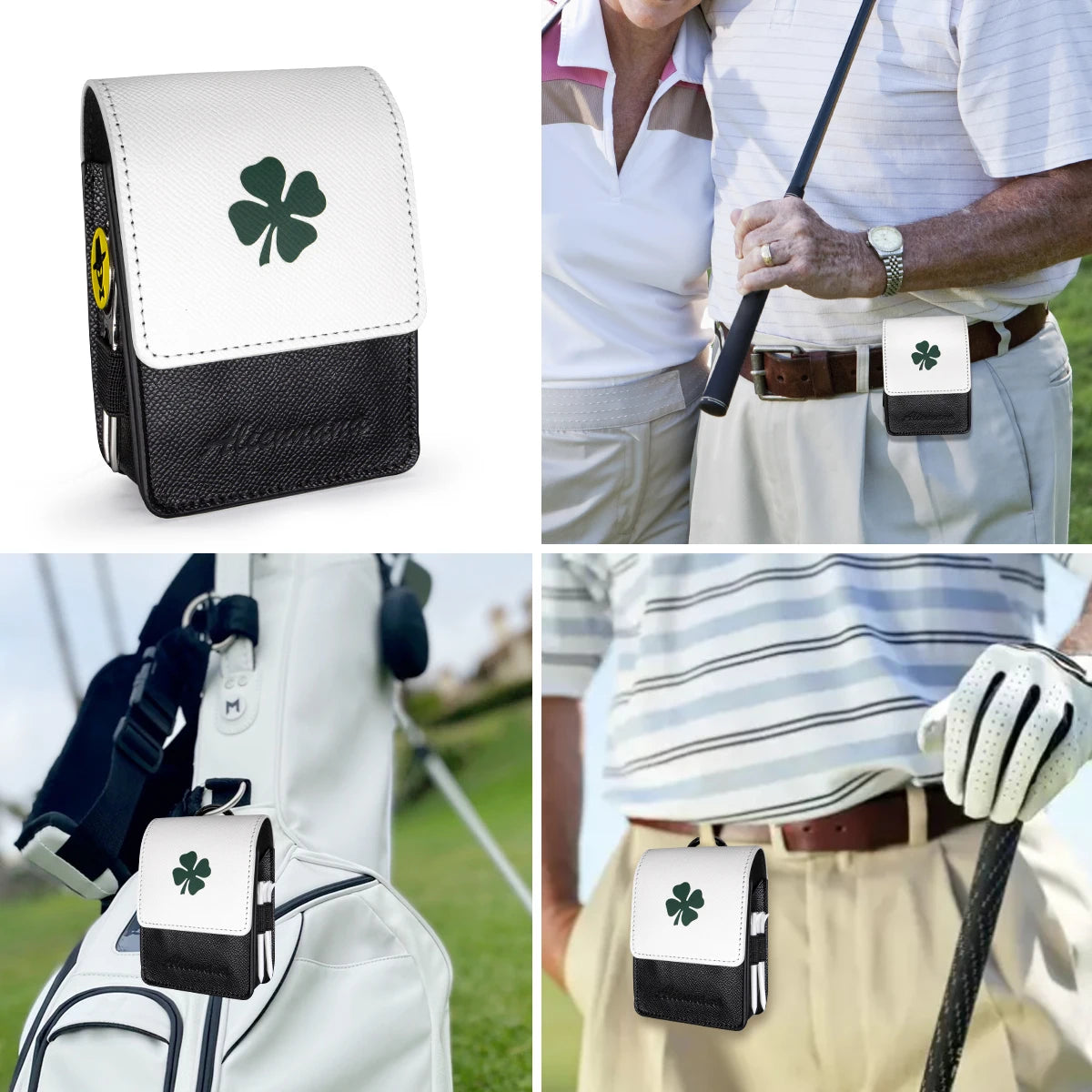 Golf Rangefinder Case Premium Leather for Bushnell Callaway Universal Range Finder arry Bag with Tee Holder, Belt Clip for Most