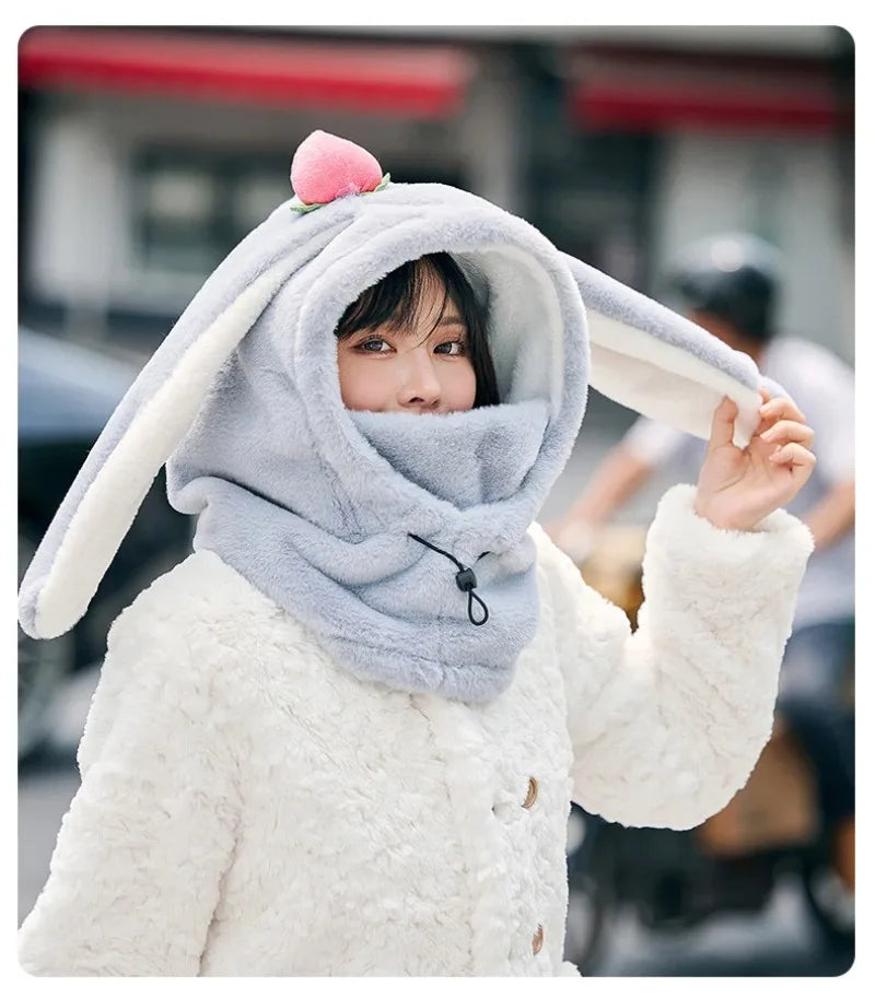 Cartoon Rabbit Ear Ski Helmet Cover Comfortable Soft Cycling Skiing Helmet Hat Lovely Winter Warm Plush Cap for Girl Women