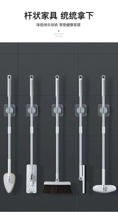 Household Bathroom Hole-free Mop Rack Broom Holder Holder Broom Storage Rack Seamless Transparent Mop Hanger