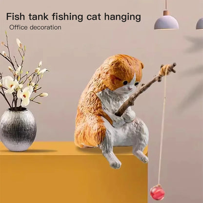 Fish Tank Fishing Cat Hanging Creative Landscape Office Ornaments Fishing Fun Mini Decorative Micro-Landscape
