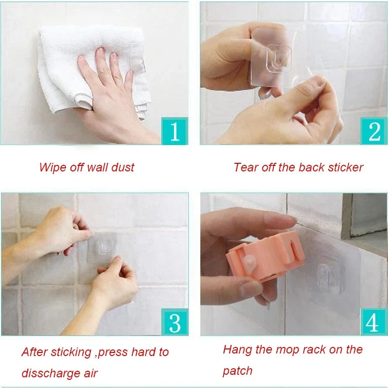 Wall Mounted Mop Organizer Holder Brush Broom Hanger Home Storage Rack Suction Cup Hanging organizers Pipe Hooks racks storage