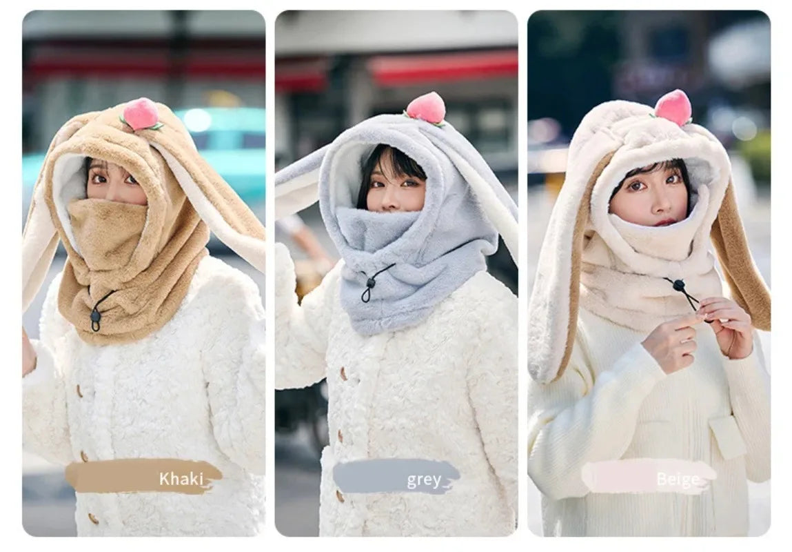 Cartoon Rabbit Ear Ski Helmet Cover Comfortable Soft Cycling Skiing Helmet Hat Lovely Winter Warm Plush Cap for Girl Women