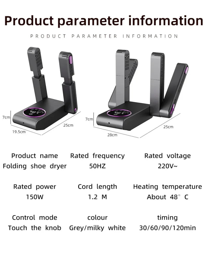 Portable Shoe Dryer Electric Shoe and Boot Dryer 180° Folding Design Smart Display for Shoes Gloves Hats Socks Ski Boots