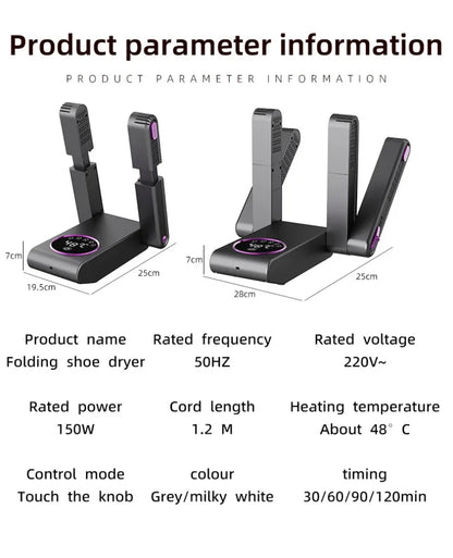 Portable Shoe Dryer Electric Shoe and Boot Dryer 180° Folding Design Smart Display for Shoes Gloves Hats Socks Ski Boots