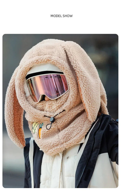 Winter Warm Ski Helmet Cover Comfortable Soft Fleece Skiing Head Warmer Cartoon Cute Rabbit Ear Decorative Helmet Cover Hat