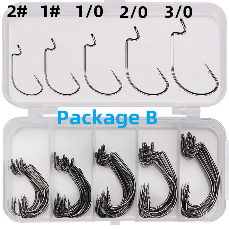 50pcs Crank Hook Set 8#-3/0 Fishing Hooks Saltwater Soft Worm Lure Wide Gap Offset Fishhook Jig Fish Hook For Carp Pike with Box